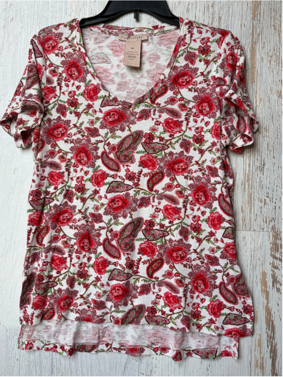Philosophy Tops - Women's Philosophy Short Sleeve Tee, Size S, White and Red Floral Print